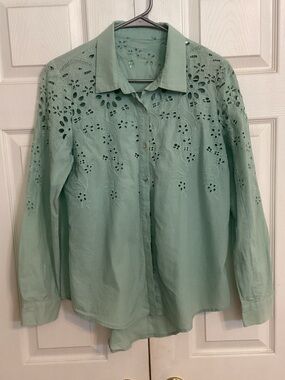 Sundance Mint Eyelet Embroidered Button-Down Shirt